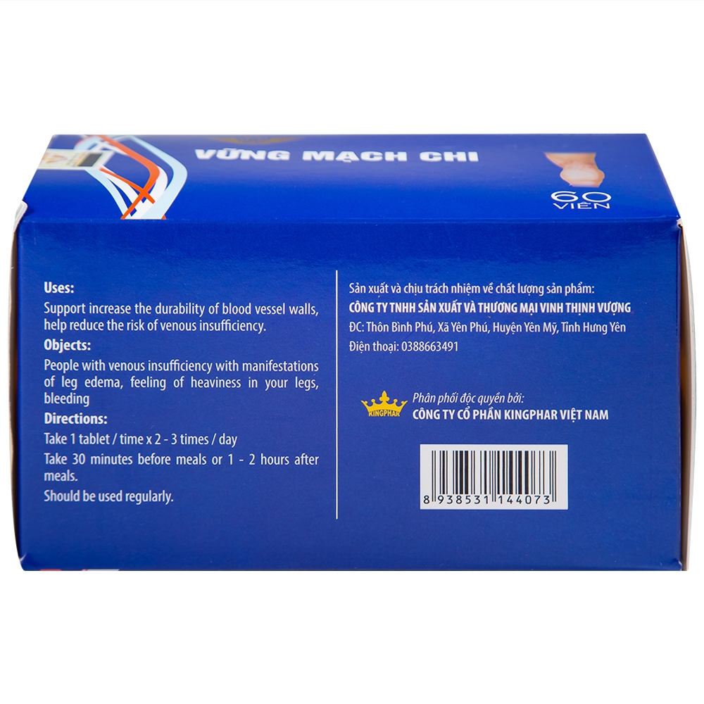 Hình ảnh Viên uống Vững Mạch Chi Kingphar hỗ trợ tăng tính bền thành mạch, giảm nguy cơ suy tĩnh mạch (6 vỉ x 10 viên)