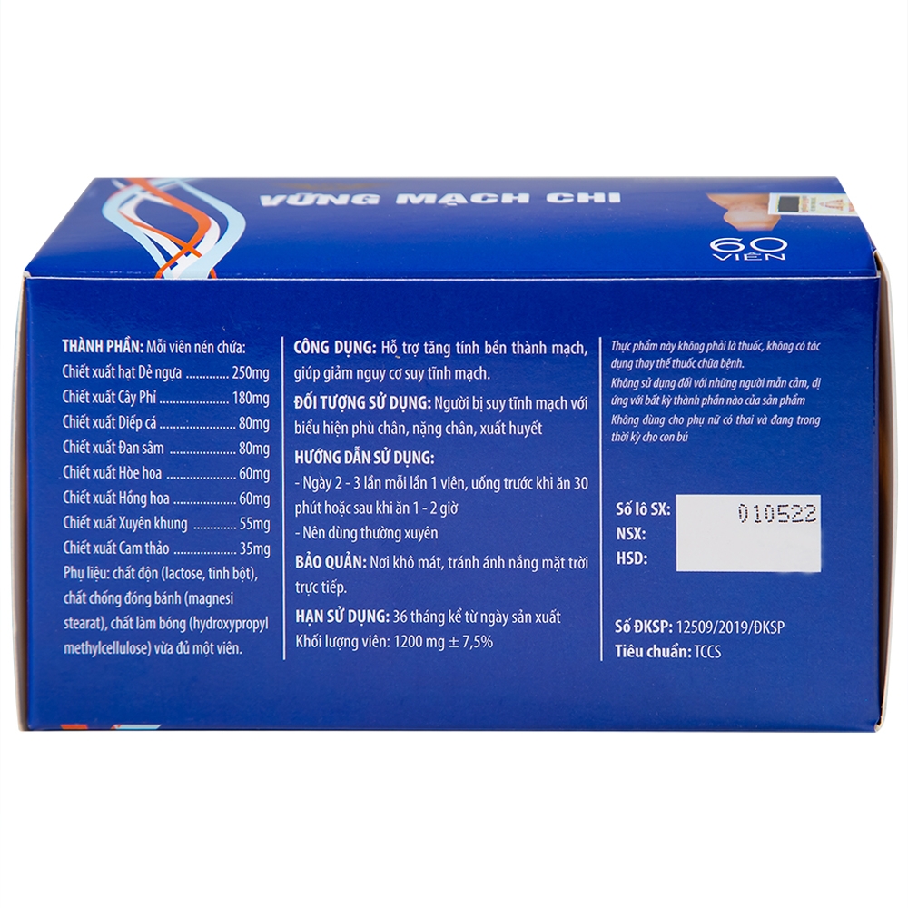 Hình ảnh Viên uống Vững Mạch Chi Kingphar hỗ trợ tăng tính bền thành mạch, giảm nguy cơ suy tĩnh mạch (6 vỉ x 10 viên)