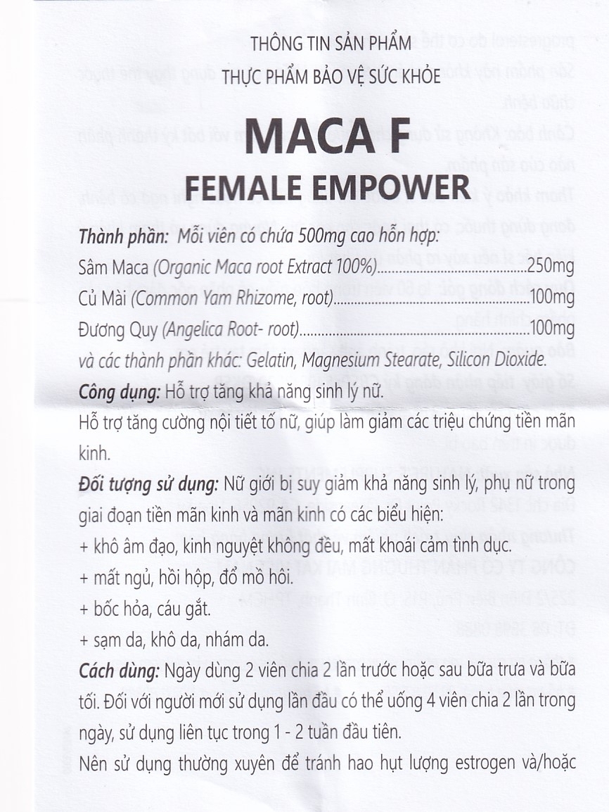 Hình ảnh Viên uống MacaF Female hỗ trợ tăng cường nội tiết tố nữ, tăng khả năng sinh lý (60 viên)