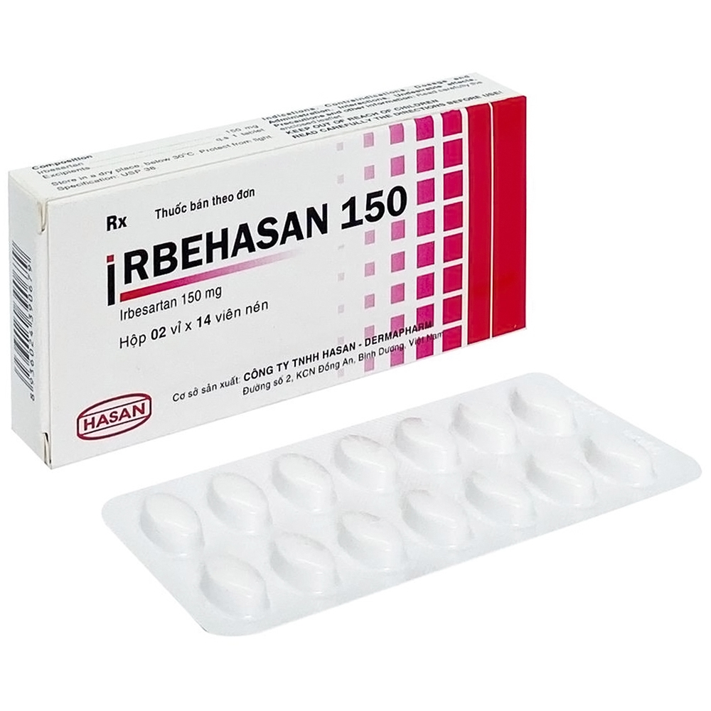 Hình ảnh Thuốc Irbehasan 150 Hasan điều trị tăng huyết áp trên bệnh nhân đái tháo đường tuýp 2 (2 vỉ x 14 viên)