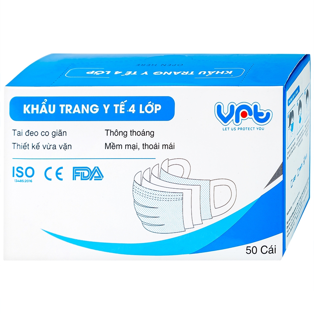 Hình ảnh Khẩu trang y tế Công Nghệ Cao Su Việt Nam 4 lớp hỗ trợ ngăn khói, bụi, kháng khuẩn (50 cái)