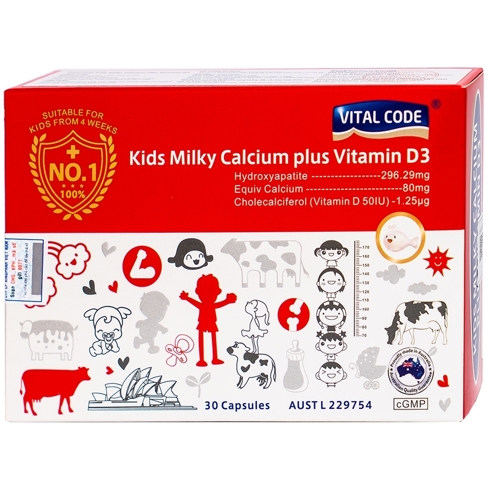 Hình ảnh Viên uống Vital Code Kids Milky Calcium Plus Vitamin D3 Kingphar hỗ trợ phát triển chiều cao (2 vỉ x 15 viên)