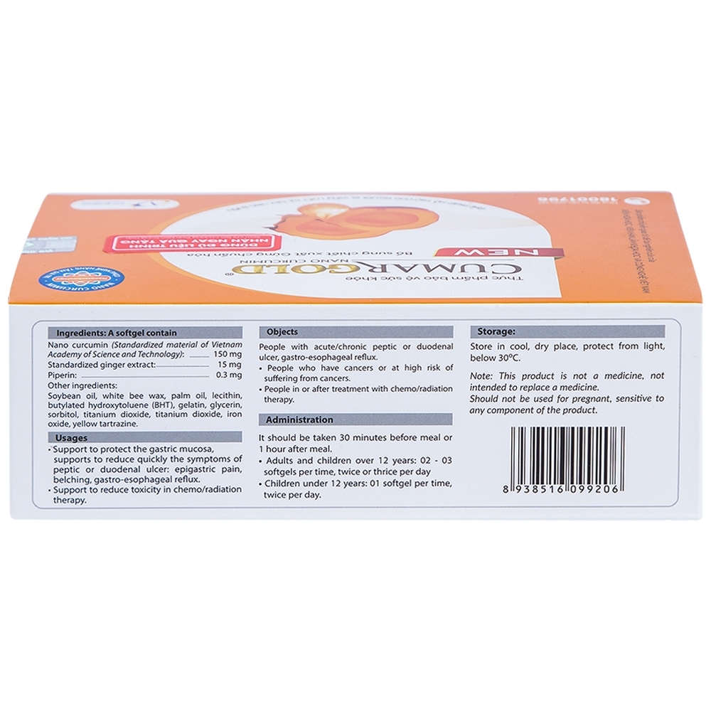 Hình ảnh Viên uống Cumargold Nano Curcumin New CVI Pharma hỗ trợ bảo vệ niêm mạc dạ dày (3 vỉ x 10 viên)
