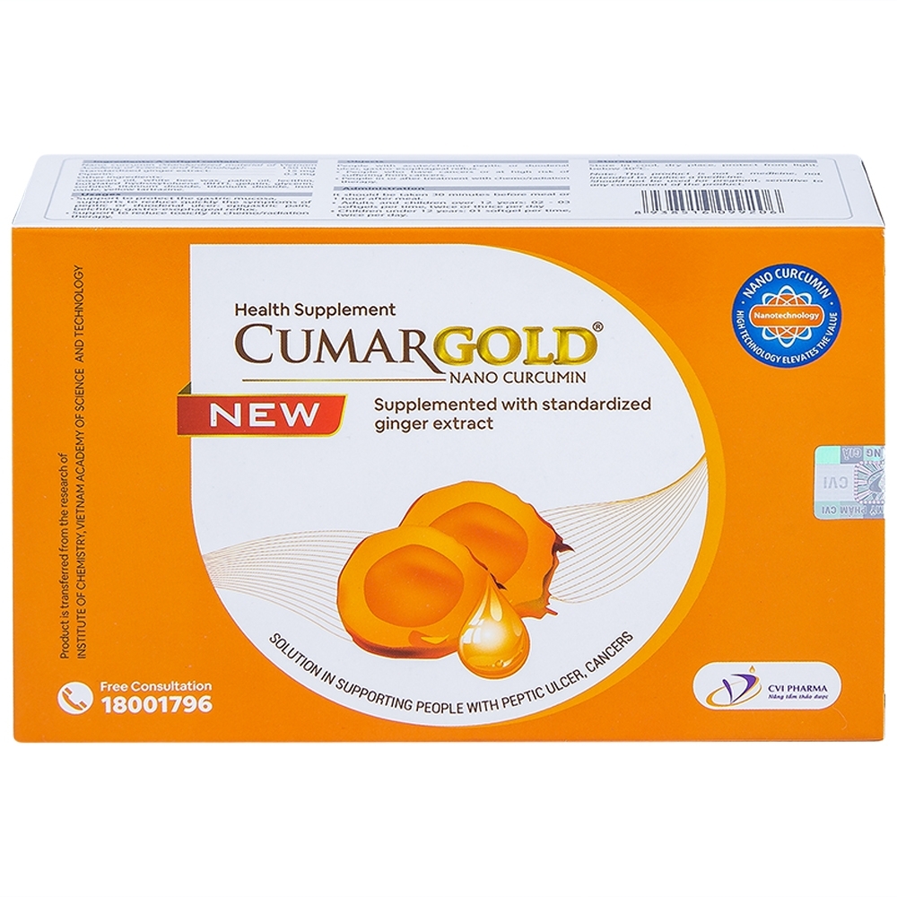 Hình ảnh Viên uống Cumargold Nano Curcumin New CVI Pharma hỗ trợ bảo vệ niêm mạc dạ dày (3 vỉ x 10 viên)