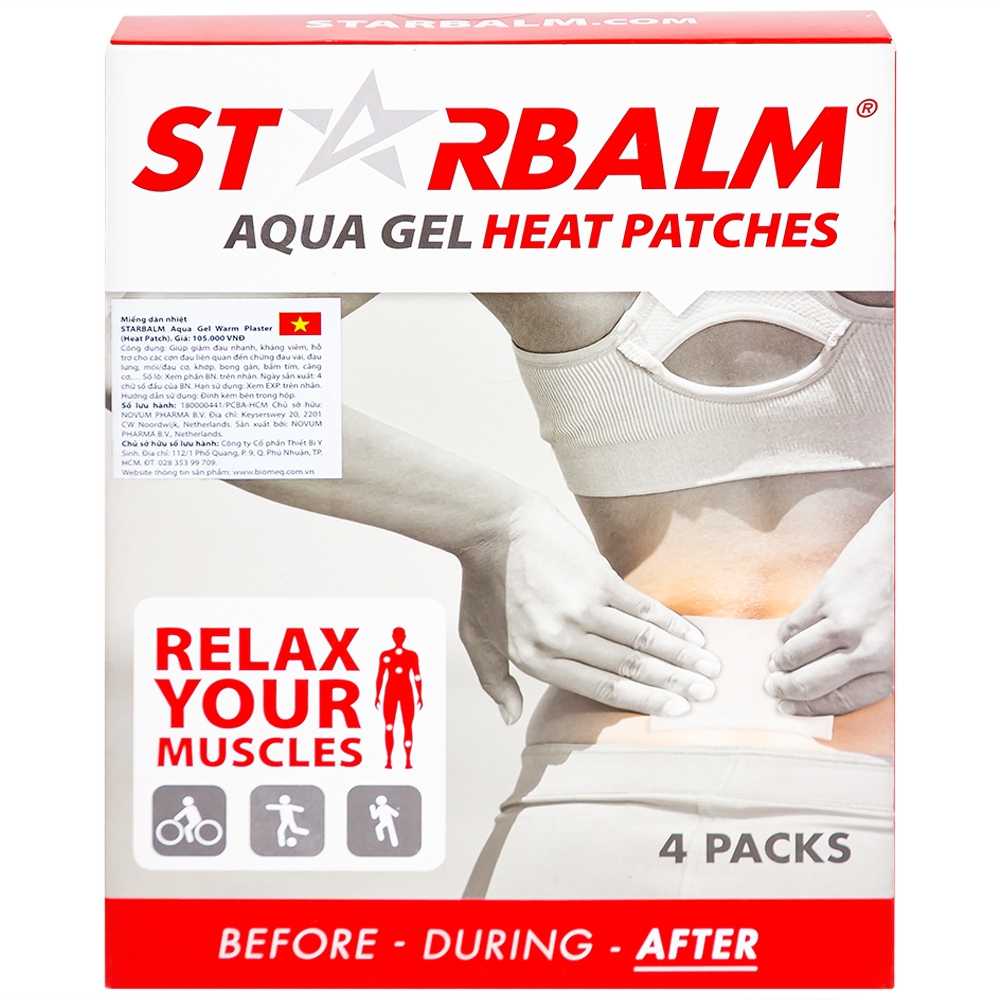 Hình ảnh Miếng dán nhiệt Starbalm Aqua Gel Warm Plaster Heat Patches hỗ trợ giảm đau nhanh, kháng viêm (4 gói)