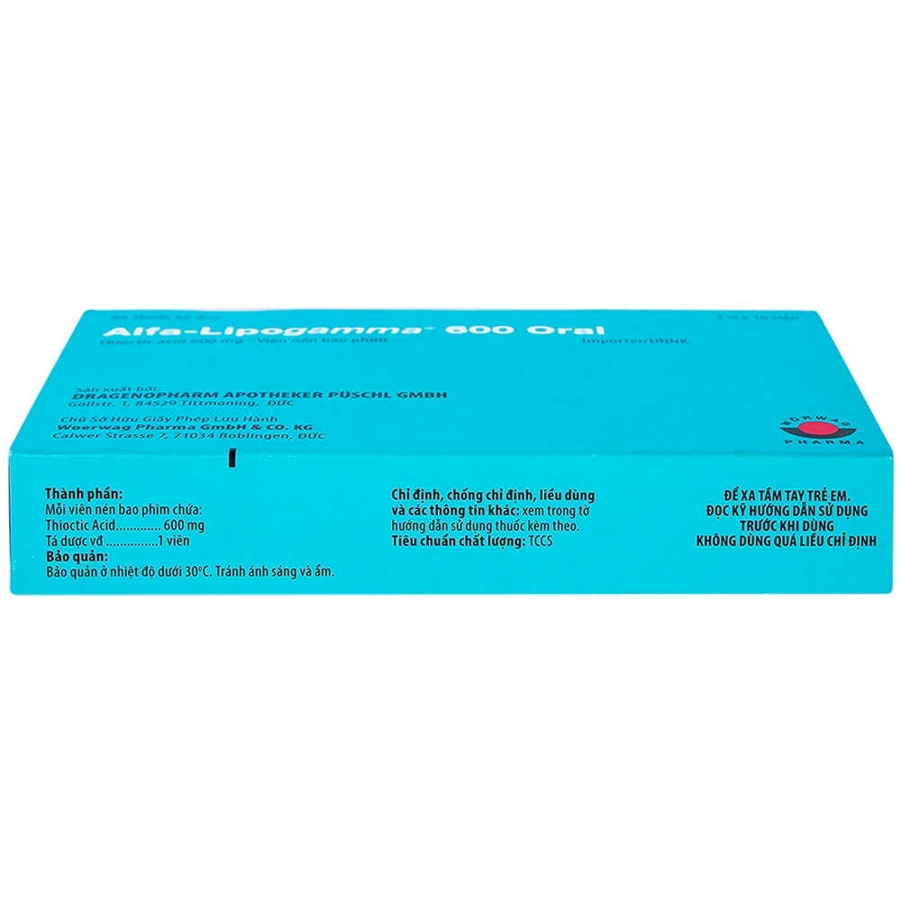 Hình ảnh Thuốc Alfa-Lipogamma 600 Oral Worwag hỗ trợ điều trị đa thần kinh đái tháo đường (3 vỉ x 10 viên)