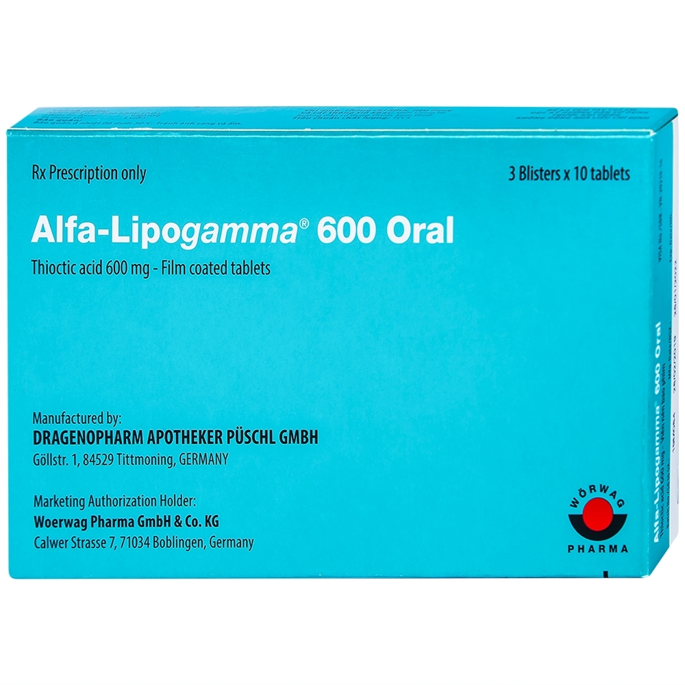 Hình ảnh Thuốc Alfa-Lipogamma 600 Oral Worwag hỗ trợ điều trị đa thần kinh đái tháo đường (3 vỉ x 10 viên)