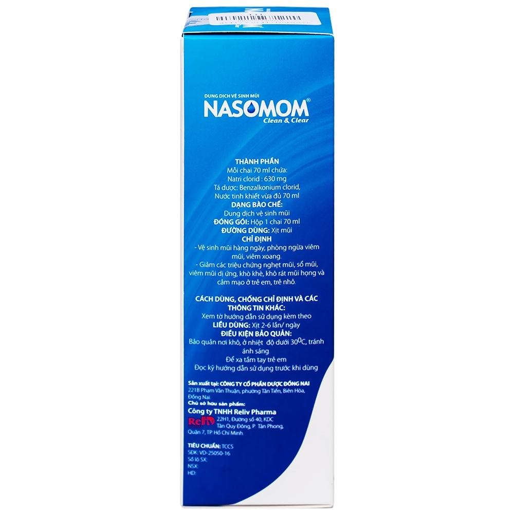 Hình ảnh Dung dịch vệ sinh mũi Nasomom Clean&Clear Reliv điều trị nghẹt mũi, sổ mũi, khò khè, cảm cúm (70ml)