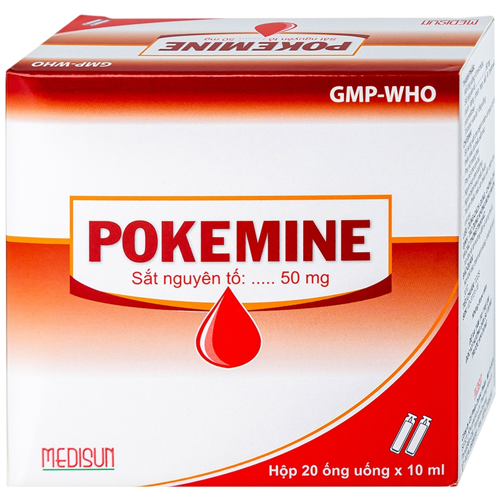 Hình ảnh Dung dịch uống Pokemine 50mg Medisun bổ sung sắt cho bệnh nhân thiếu máu (20 ống x 10ml)