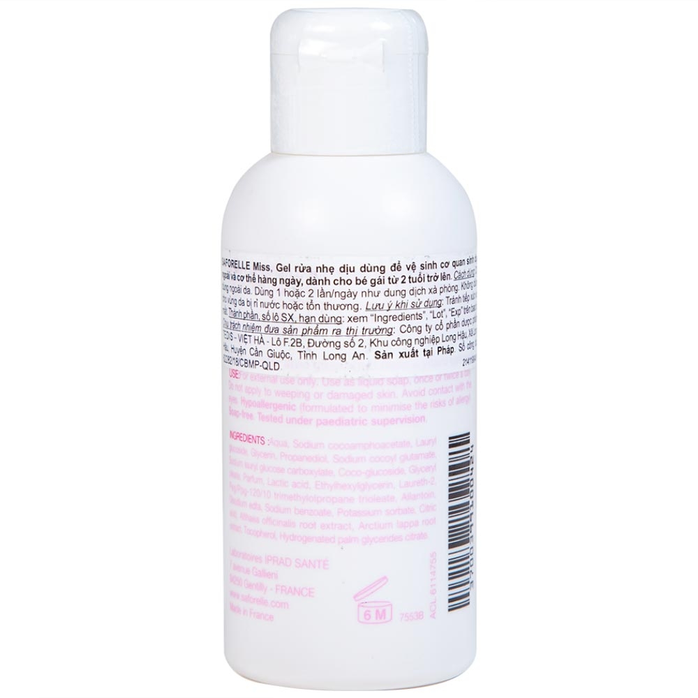 Hình ảnh Gel rửa nhẹ dịu Saforelle Miss dùng vệ sinh cơ quan sinh dục ngoài và cơ thể cho bé (100ml)