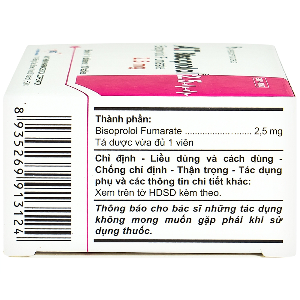 Hình ảnh Thuốc A.T Bisoprolol 2.5mg An Thiên điều trị suy tim mạn tính ổn định (10 vỉ x 10 viên)