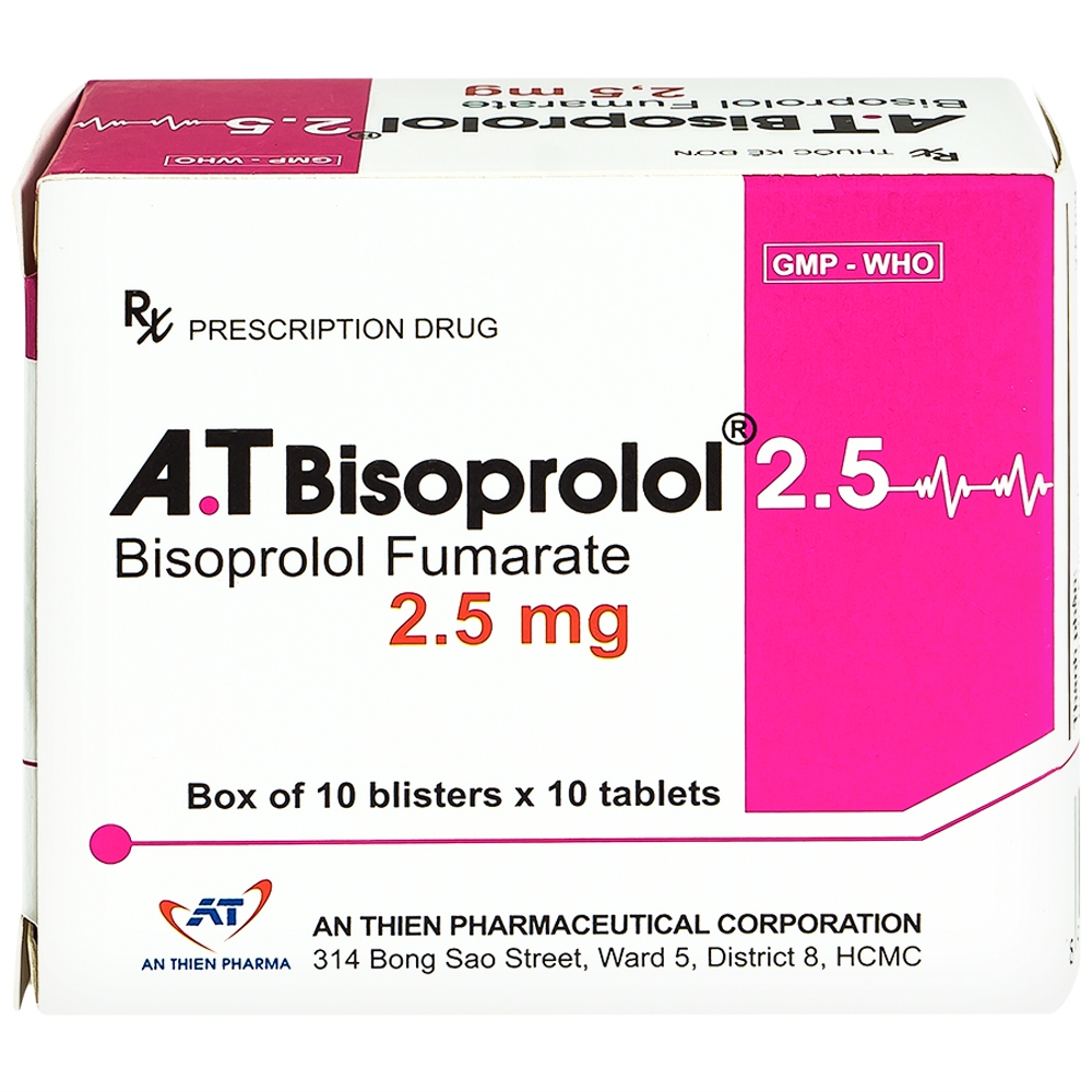 Hình ảnh Thuốc A.T Bisoprolol 2.5mg An Thiên điều trị suy tim mạn tính ổn định (10 vỉ x 10 viên)