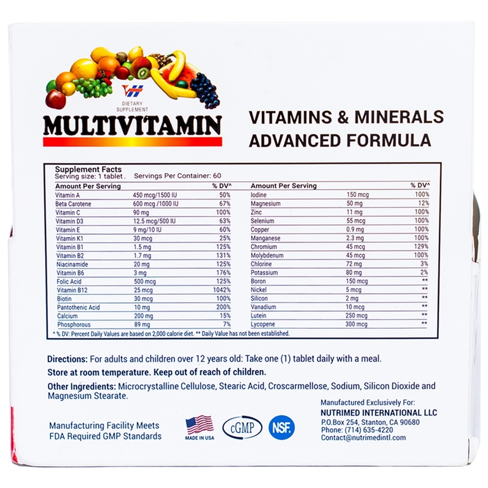 Hình ảnh Viên uống Multivitamin Nutrimed bổ sung Vitamin và khoáng chất hỗ trợ tăng cường sức khỏe (60 viên)