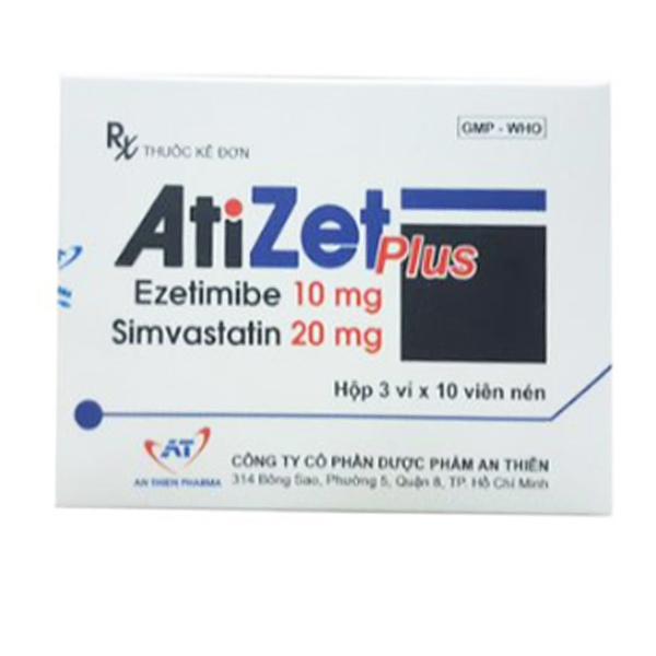 Hình ảnh Thuốc AtiZet Plus 10 mg An Thiên điều trị tăng cholesterol máu ( 3 vỉ x 10 viên)