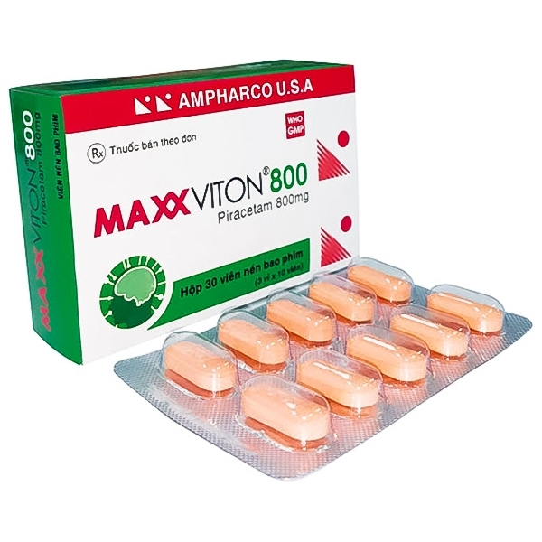 Hình ảnh Viên nén MaxxViton 800 Ampharco U.S.A điều trị triệu chứng chóng mặt, nghiện rượu (10 vỉ x 10 viên)
