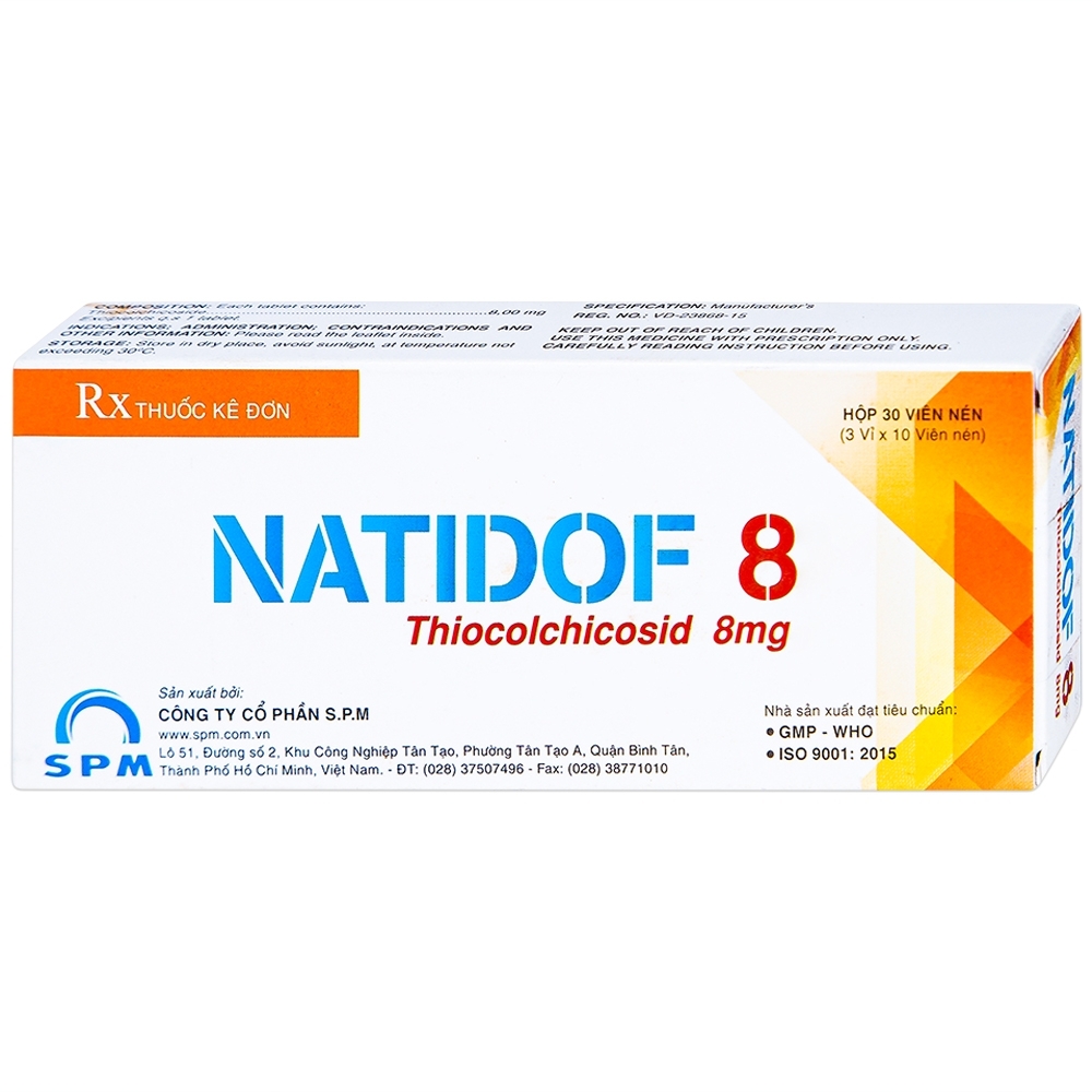 Hình ảnh Viên nén Natidof 8 SPM điều trị thoái hóa đốt sống, vẹo cổ, đau lưng (3 vỉ x 10 viên)