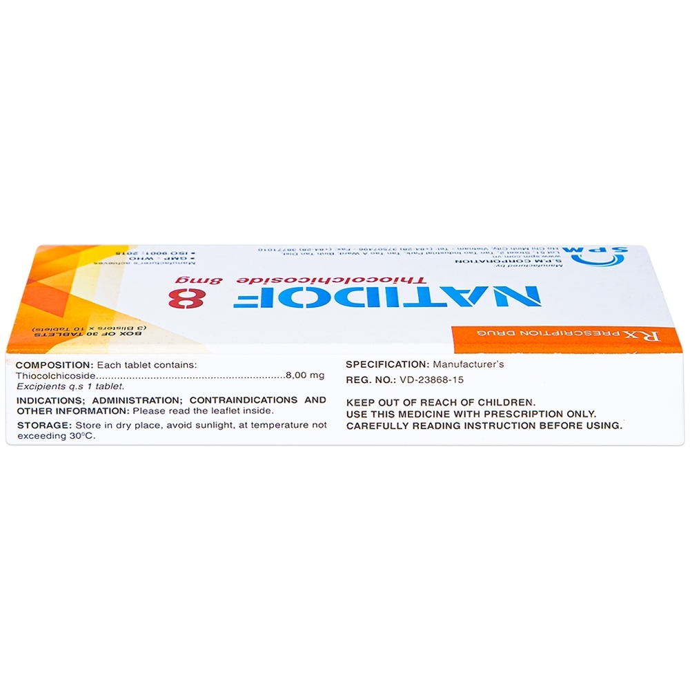 Hình ảnh Viên nén Natidof 8 SPM điều trị thoái hóa đốt sống, vẹo cổ, đau lưng (3 vỉ x 10 viên)