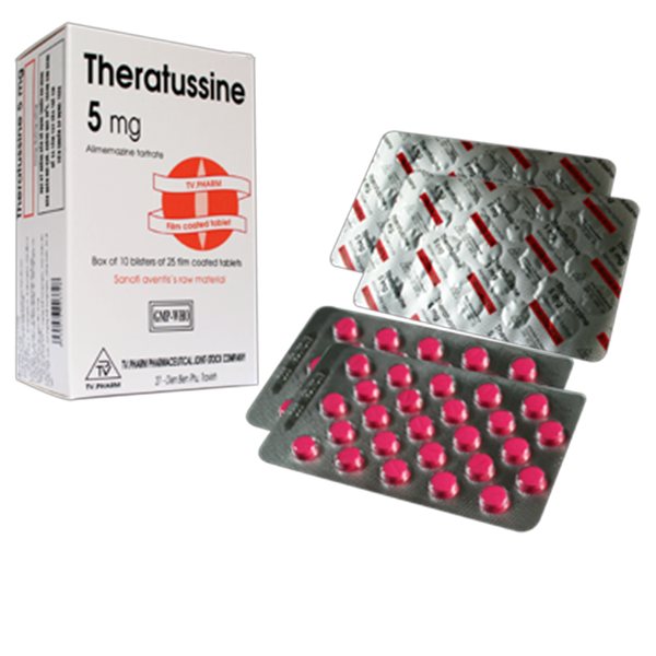 Hình ảnh Thuốc Theratussin 5mg TV.Pharm điều trị sảng rượu cấp, dị ứng hô hấp (10 vỉ x 25 viên)