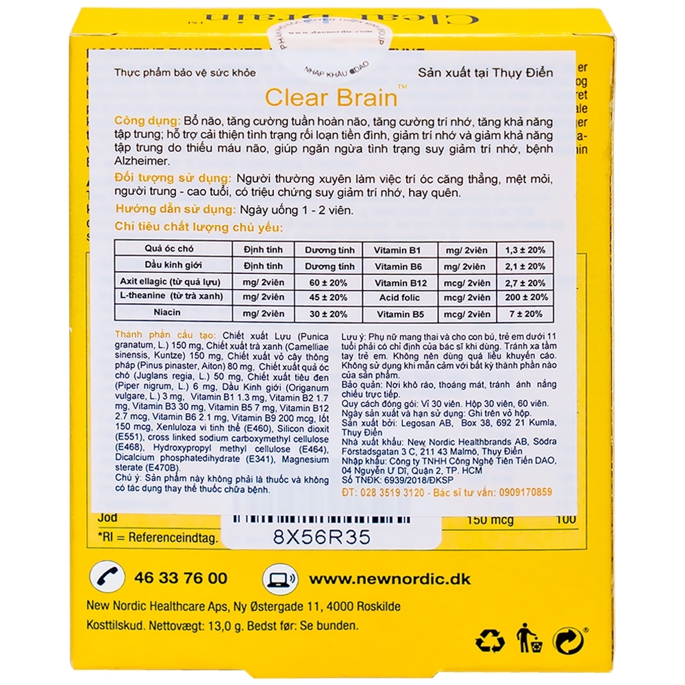 Hình ảnh Viên uống Clear Brain New Nordic tăng cường trí não, bổ não (1 vỉ x 30 viên)