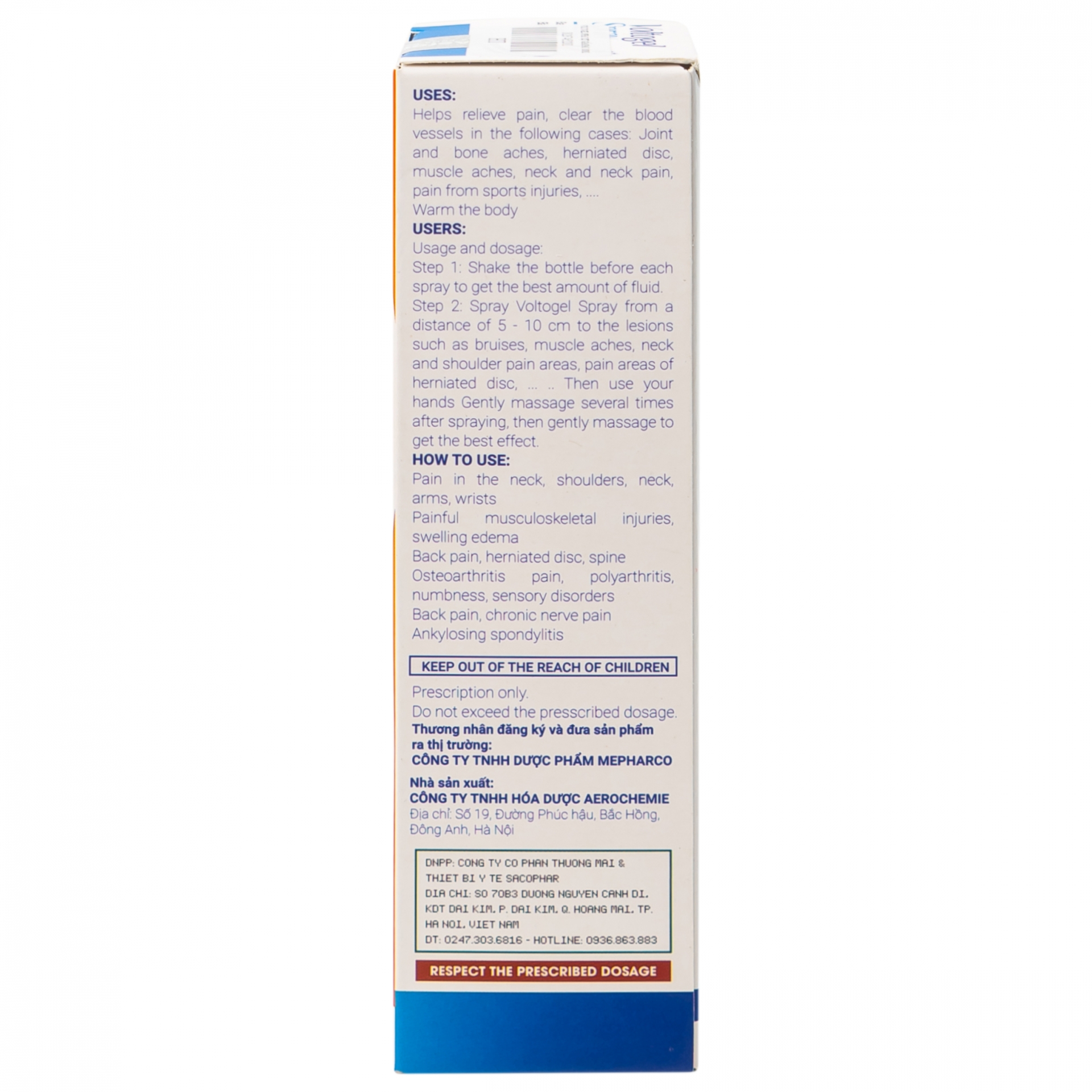 Hình ảnh Bình xịt Voltogel Spray 100ml Aero Chemie đau cơ, đau vai, bầm tím, bong gân
