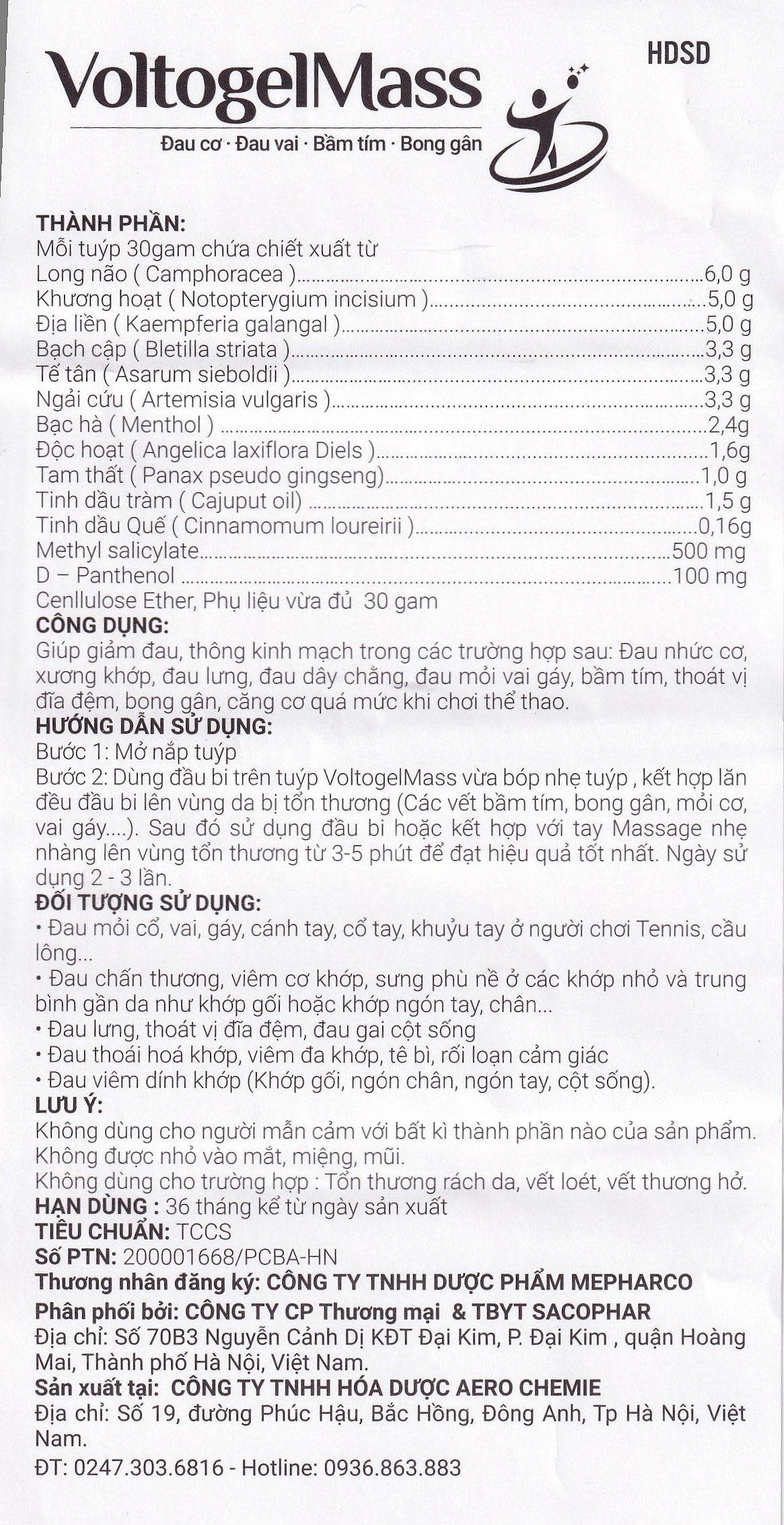 Hình ảnh Gel bôi giảm đau VoltogelMass 30g Aero Chemie đau cơ, đau vai, bầm tím, bong gân