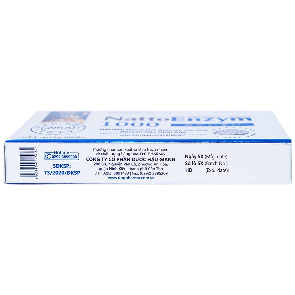 Hình ảnh Viên uống NattoEnzym 1000 DHG giúp giảm nguy cơ hình thành cục máu đông (2 vỉ x 10 viên)