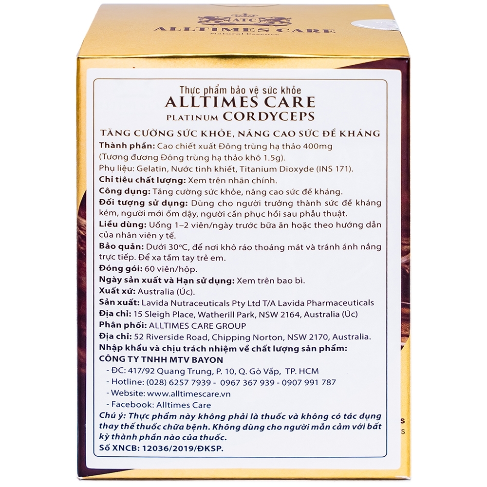 Hình ảnh Viên uống Alltimes Care Platinum Cordyceps tăng cường sức khoẻ, nâng cao sức đề kháng (60 viên)