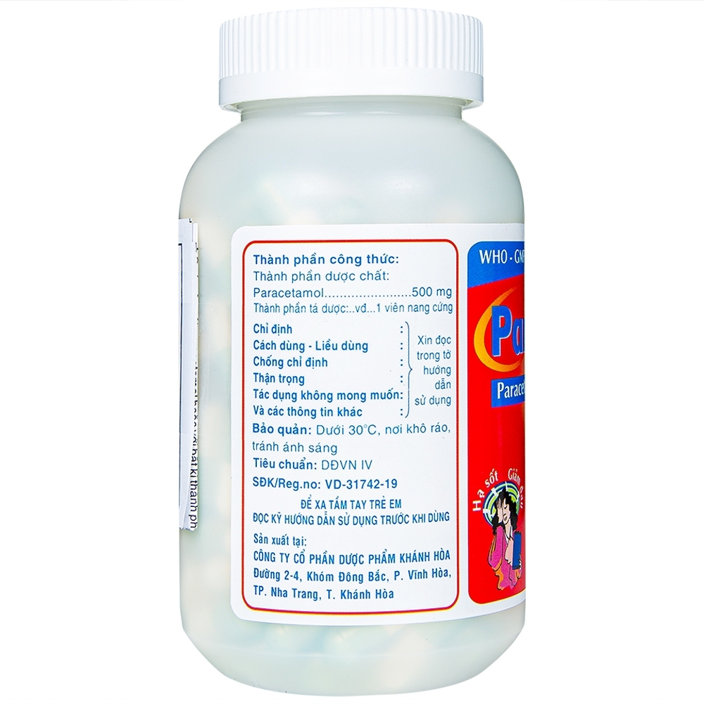 Hình ảnh Viên nang cứng Panactol 500mg Khapharco giảm đau, hạ sốt (200 viên)