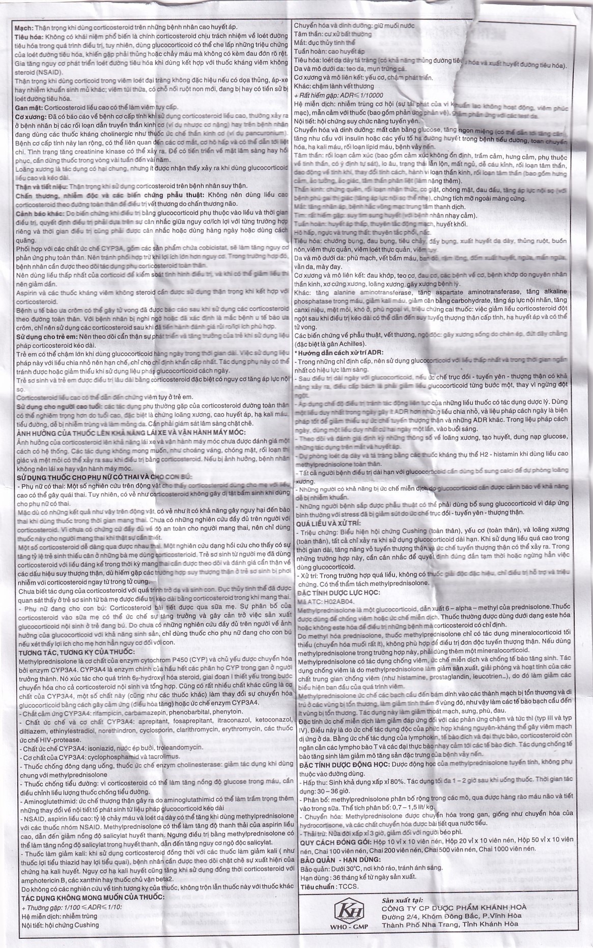 Hình ảnh Thuốc Methylprednisolone Blue 4mg Khapharco kháng viêm, điều trị rối loạn nội tiết (100 viên)