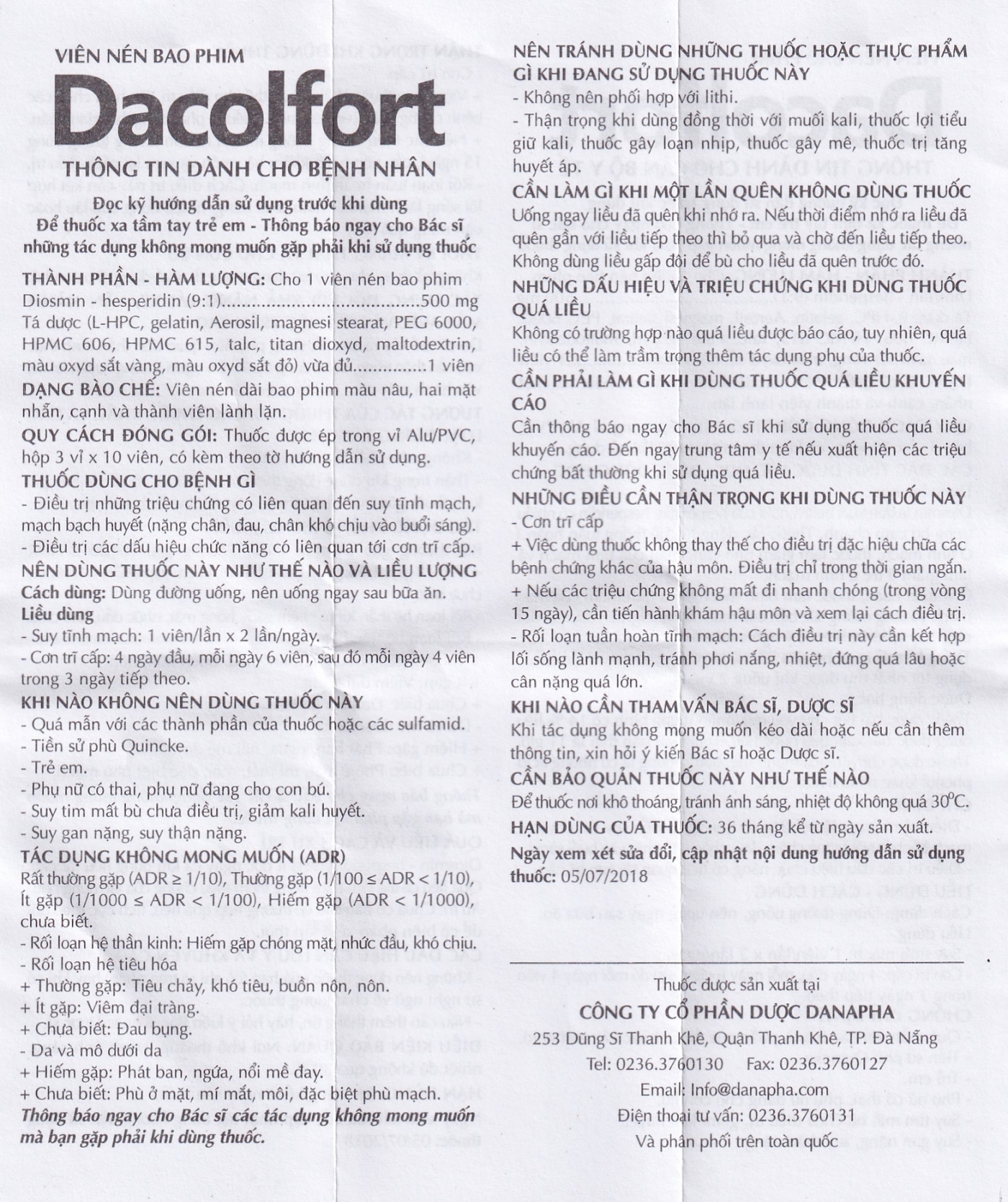Hình ảnh Thuốc Dacolfort Danapha điều trị triệu chứng liên quan đến suy tĩnh mạch, mạch bạch huyết (3 vỉ x 10 viên)
