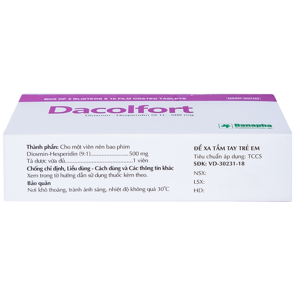 Hình ảnh Thuốc Dacolfort Danapha điều trị triệu chứng liên quan đến suy tĩnh mạch, mạch bạch huyết (3 vỉ x 10 viên)