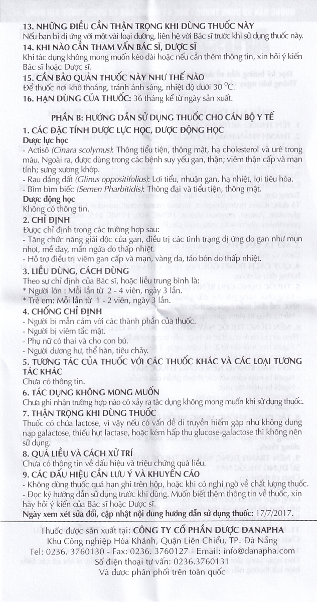 Hình ảnh Viên nén New Artisonic Danapha tăng chức năng giải độc gan, điều trị dị ứng, viêm gan (10 vỉ x 10 viên)