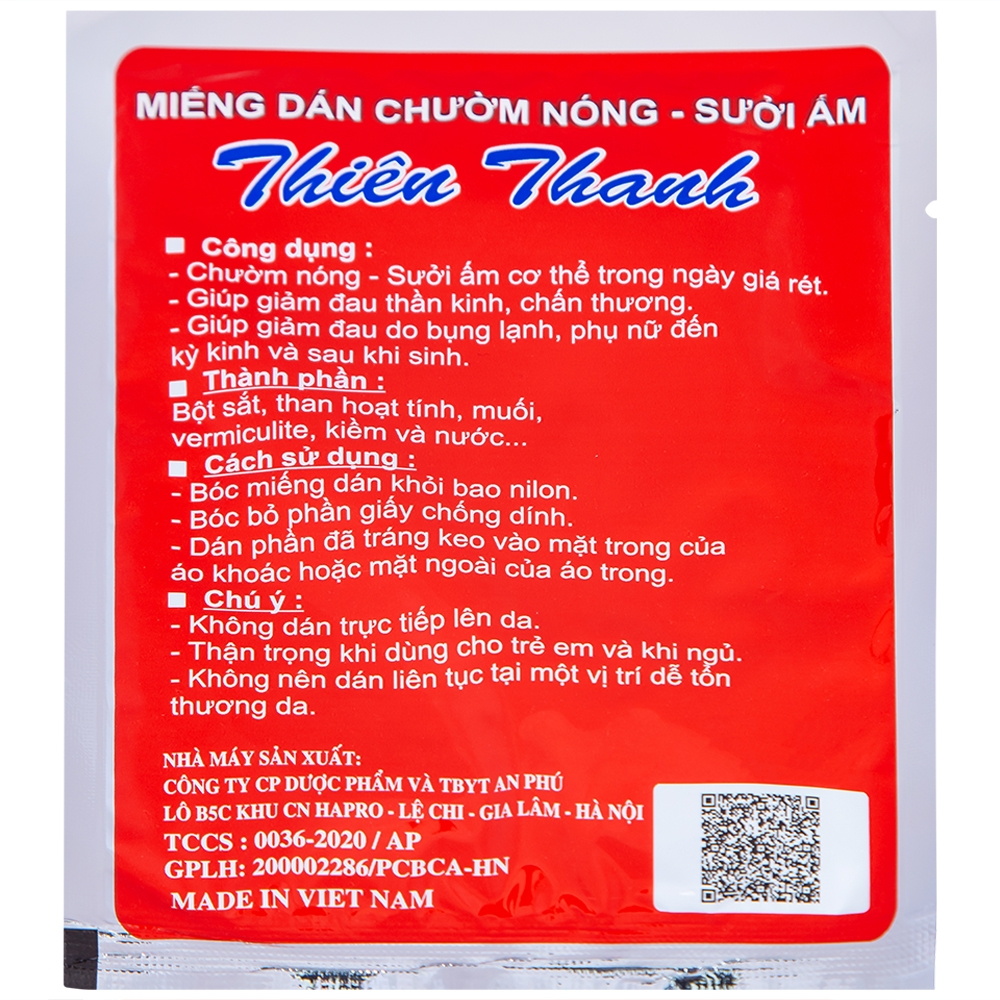 Hình ảnh Miếng dán chườm nóng, sưởi ấm Thiên Thanh dùng để giữ ấm trong mùa lạnh (10 miếng)