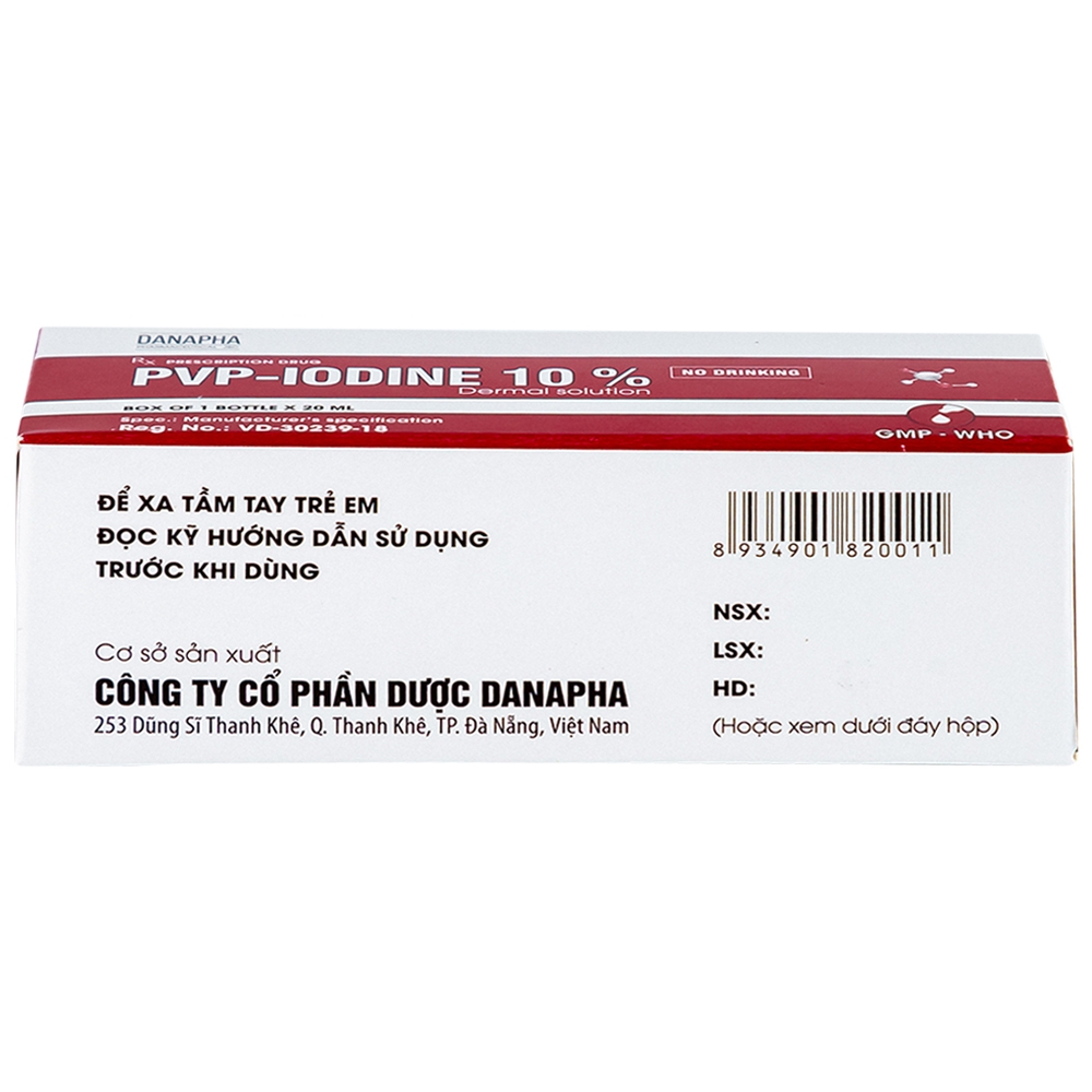 Hình ảnh Dung dịch PVP - IODINE 10% Danapha sát trùng vết thương hoặc vết bỏng bề mặt (20ml)