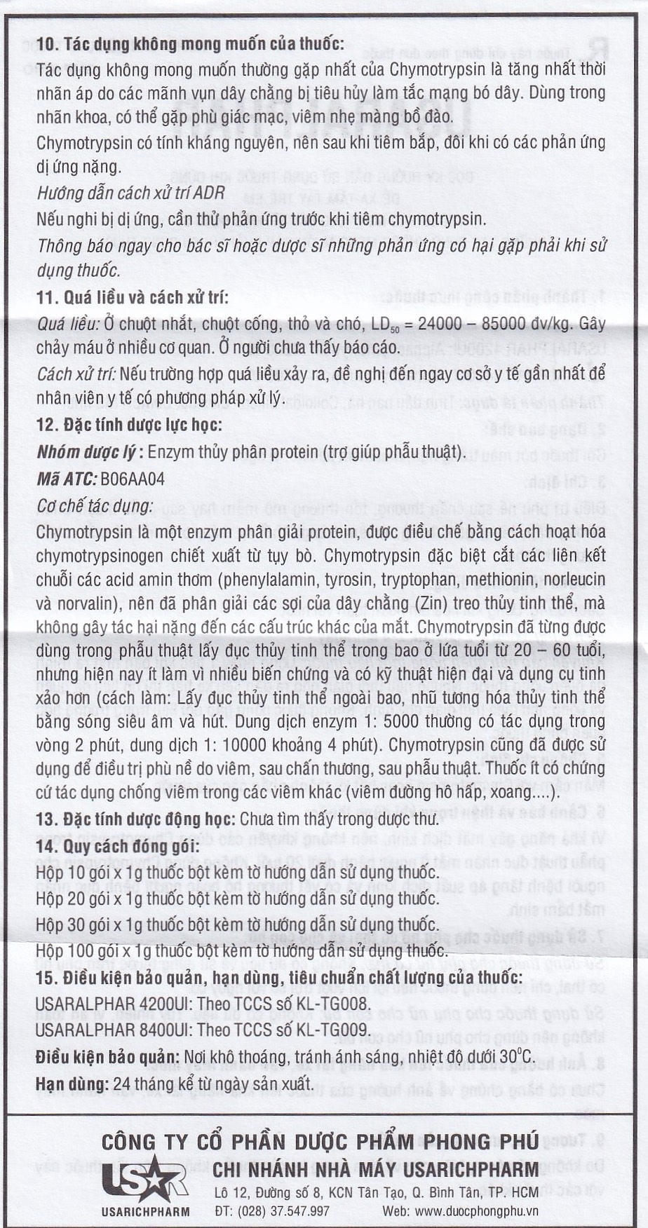 Hình ảnh Thuốc Usaralphar 8400 UI Usarichpharm điều trị phù nề sau chấn thương, tổn thương mô mềm (30 gói x 1g)