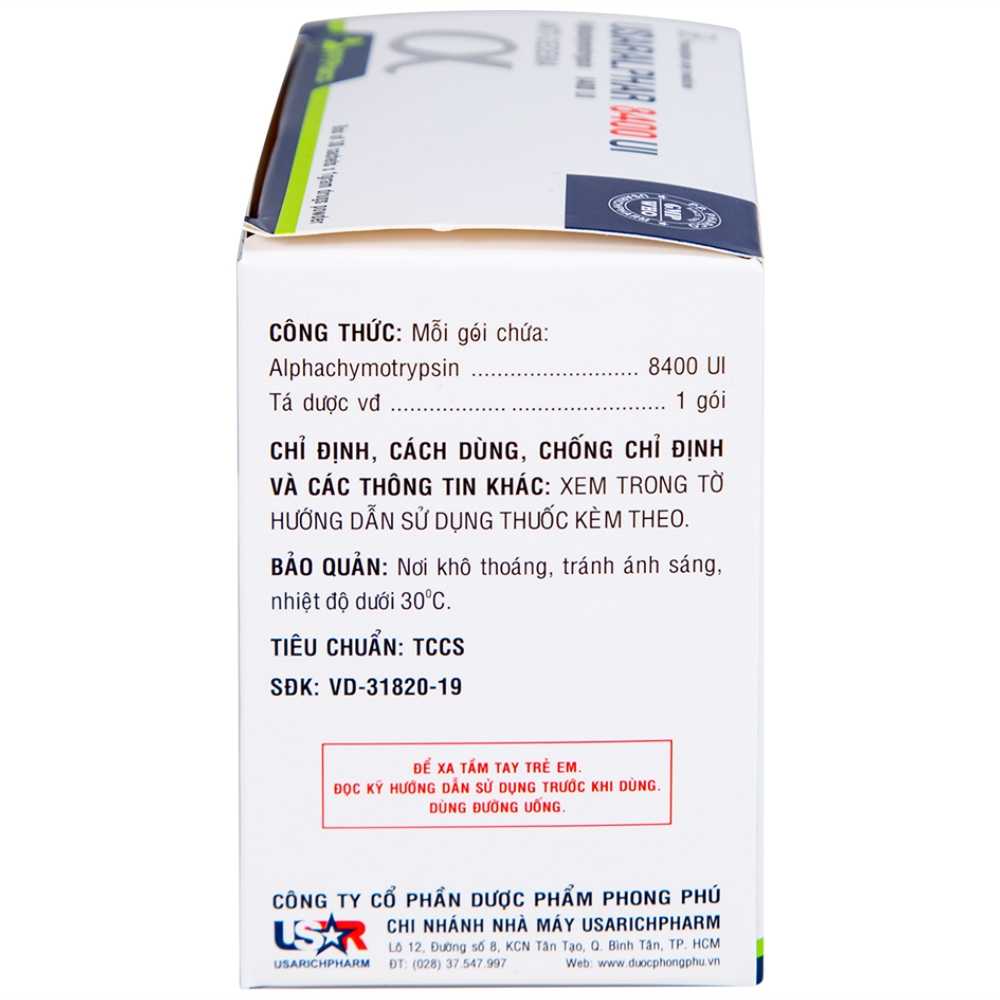 Hình ảnh Thuốc Usaralphar 8400 UI Usarichpharm điều trị phù nề sau chấn thương, tổn thương mô mềm (30 gói x 1g)