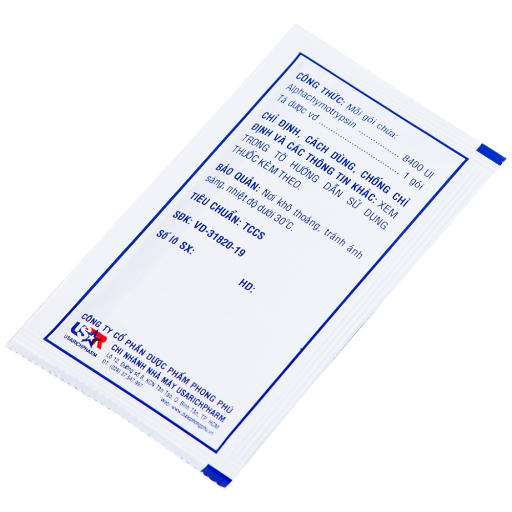 Hình ảnh Thuốc Usaralphar 8400 UI Usarichpharm điều trị phù nề sau chấn thương, tổn thương mô mềm (30 gói x 1g)