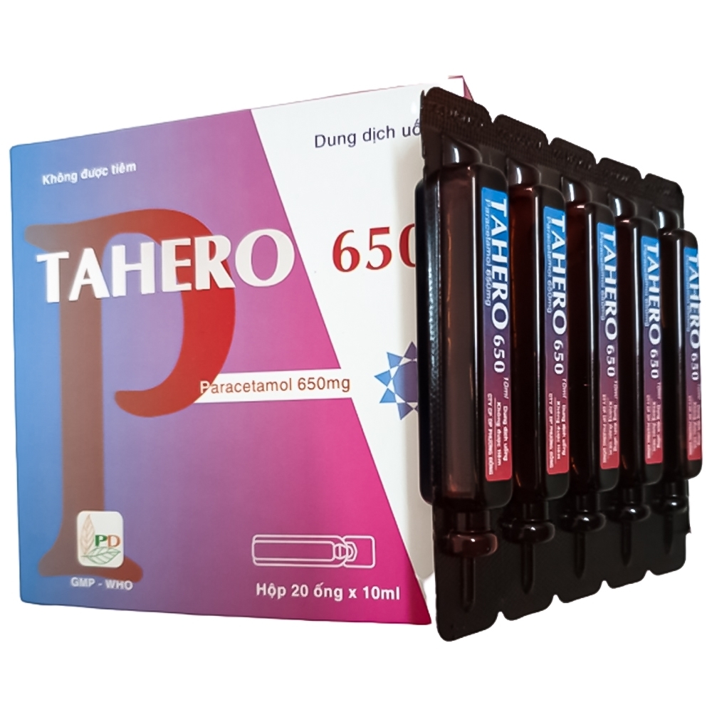 Hình ảnh Dung dịch uống Tahero 650 Phương Đông dùng để hạ sốt, giảm đau từ nhẹ đến vừa (20 ống)