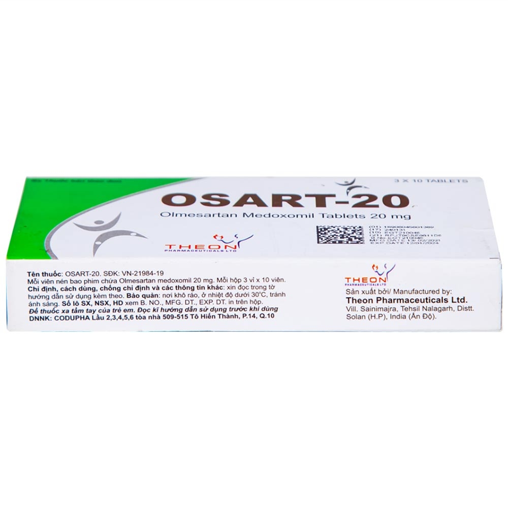 Hình ảnh Viên nén Osart-20 Theon Pharma điều trị tăng huyết áp, xơ vữa động mạch (3 vỉ x 10 viên)