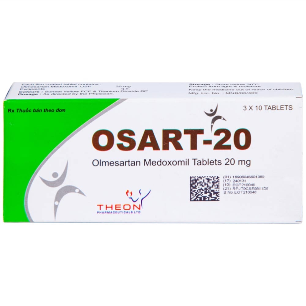 Hình ảnh Viên nén Osart-20 Theon Pharma điều trị tăng huyết áp, xơ vữa động mạch (3 vỉ x 10 viên)