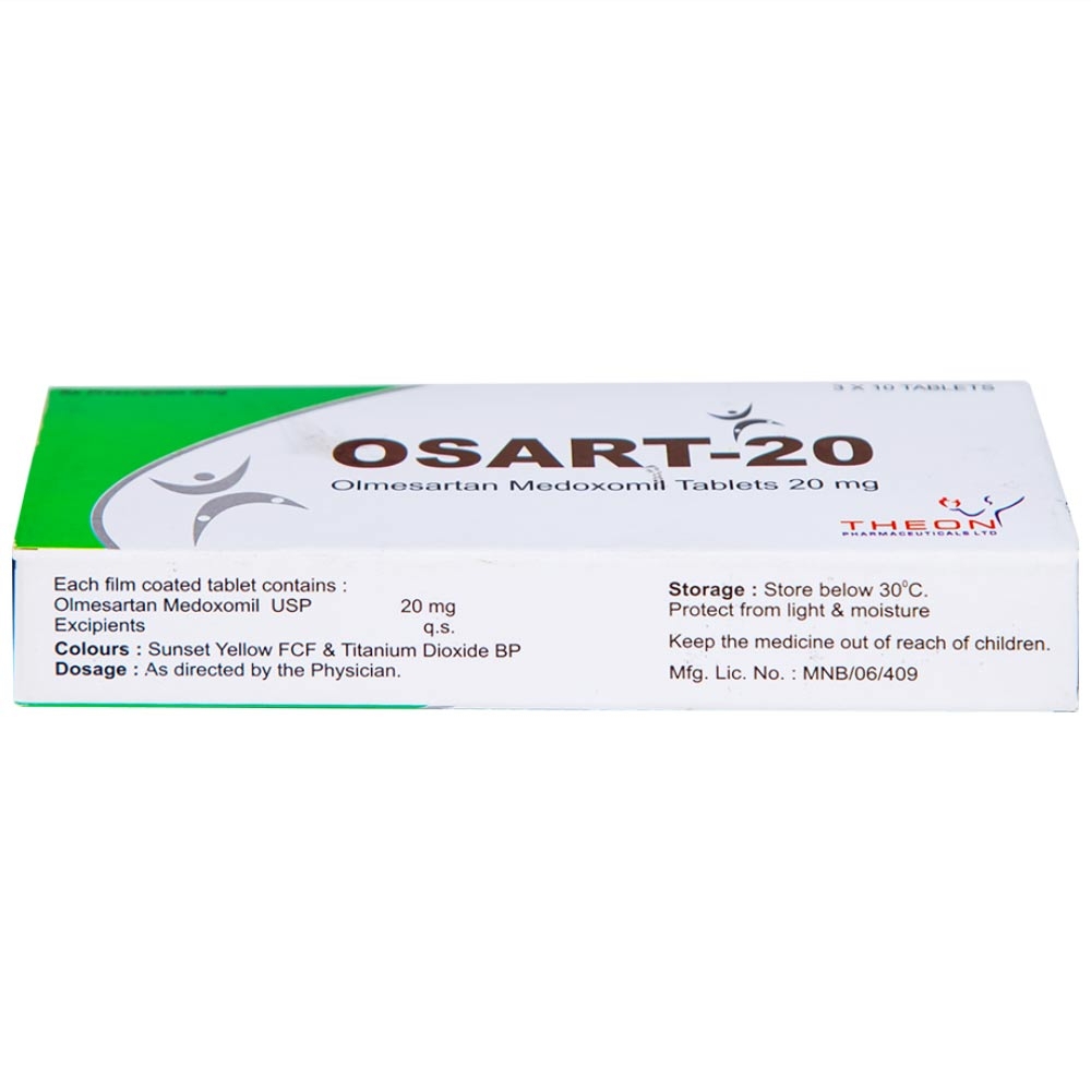 Hình ảnh Viên nén Osart-20 Theon Pharma điều trị tăng huyết áp, xơ vữa động mạch (3 vỉ x 10 viên)