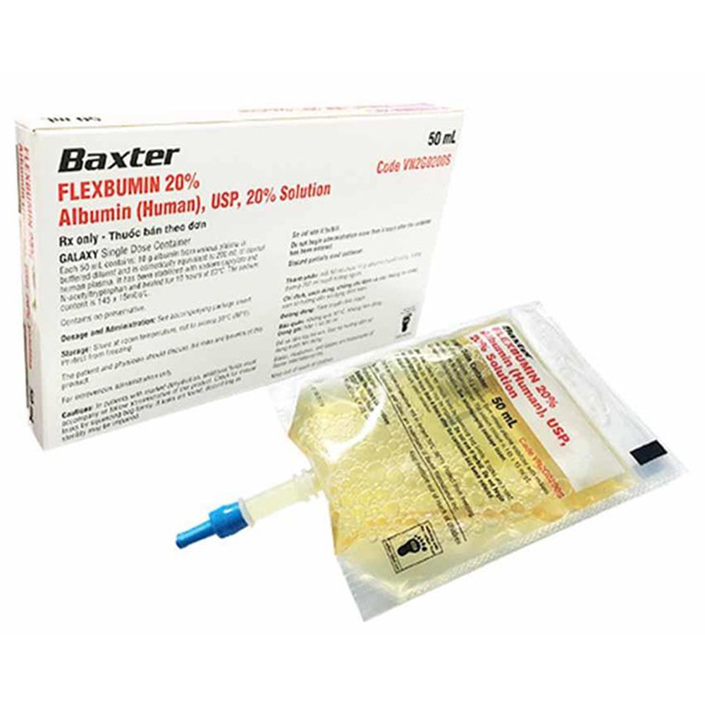Hình ảnh Dung dịch tiêm truyền Flexbumin 20% Baxalta điều trị thiếu hụt albumin huyết do suy dinh dưỡng (50ml)