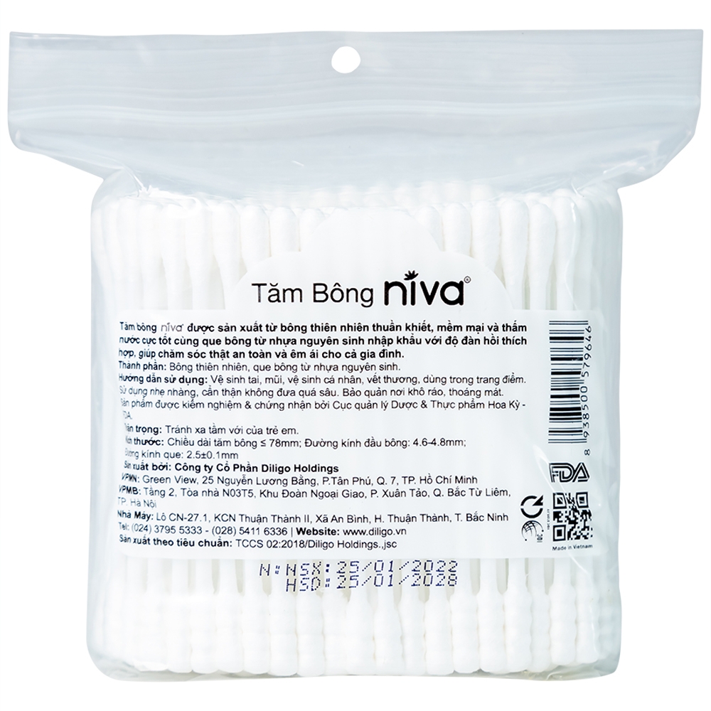 Hình ảnh Tăm bông thân nhựa Niva AZ3 túi zip 1 đầu tròn 1 đầu xoắn vệ sinh tai, mũi, vết thương (200 que)