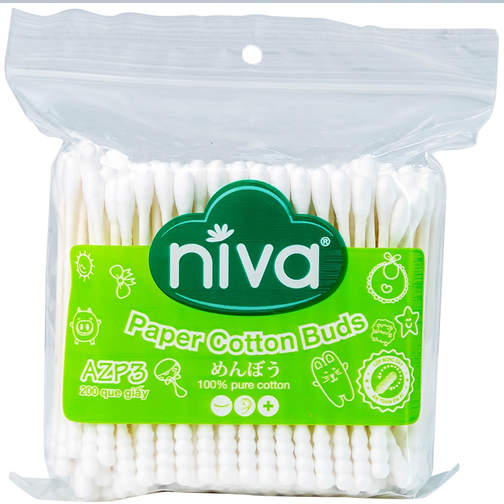 Hình ảnh Tăm bông Niva AZP3 Paper Cotton Buds túi Zip 1 đầu tròn 1 đầu xoắn vệ sinh tai, mũi, vết thương (200 que)