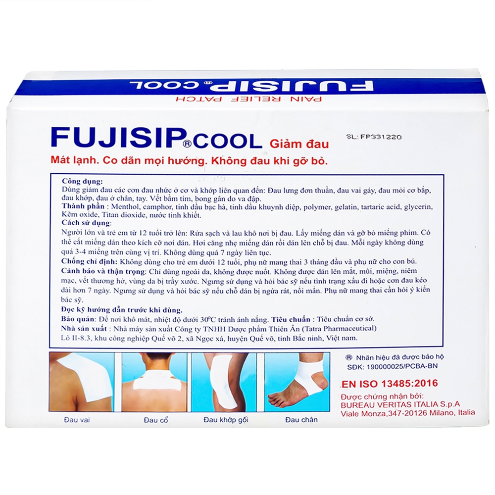 Hình ảnh Cao dán Fujisip Cool Thiên Ân giảm đau cơ, đau khớp, đau vai gáy, đau lưng (10 túi)