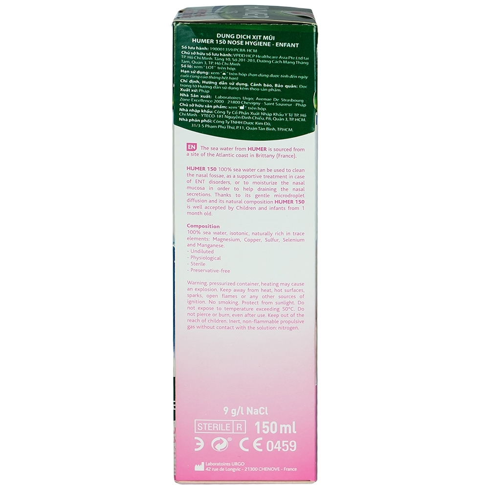 Hình ảnh Dung dịch xịt mũi Humer 150 Nasal Hygiene vệ sinh khoang mũi hàng ngày (150ml)