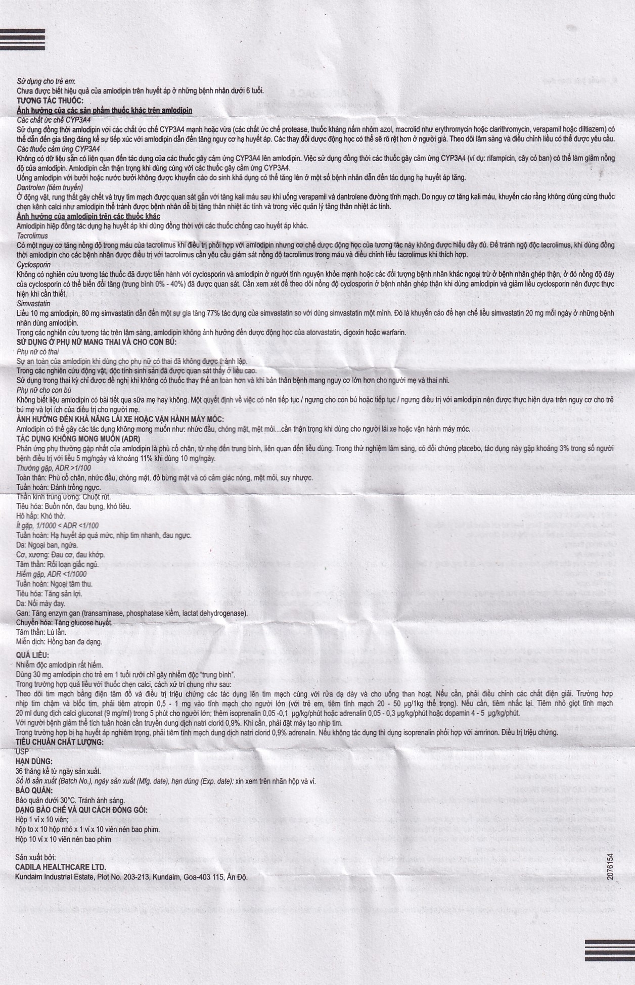 Hình ảnh Thuốc Amlodac 5 Cadila điều trị tăng huyết áp, đau thắt ngực (10 vỉ x 10 viên)