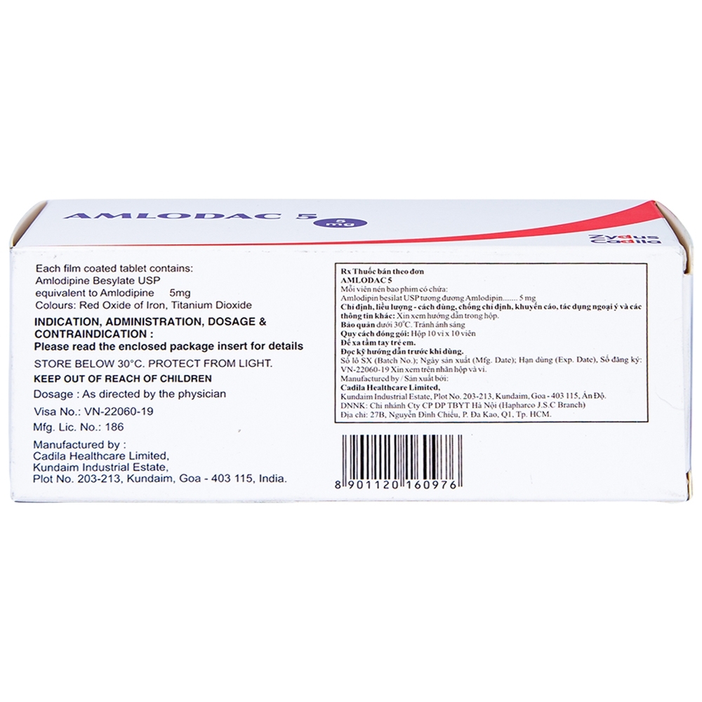 Hình ảnh Thuốc Amlodac 5 Cadila điều trị tăng huyết áp, đau thắt ngực (10 vỉ x 10 viên)