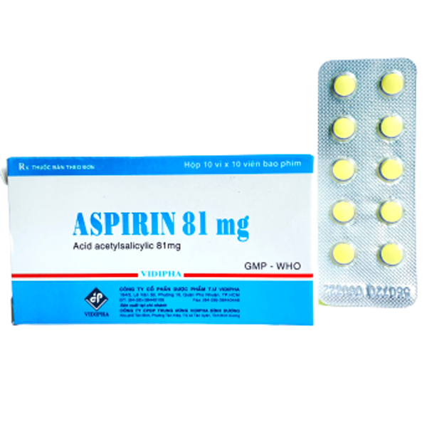Hình ảnh Thuốc Aspirin 81mg Vidipha phòng ngừa nhồi máu cơ tim, đột quỵ (10 vỉ x 10 viên)