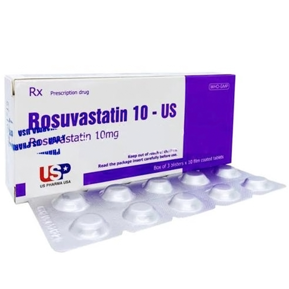 Hình ảnh Thuốc Rosuvastatin 10-US điều trị tăng cholesterol máu nguyên phát (3 vỉ x 10 viên) 